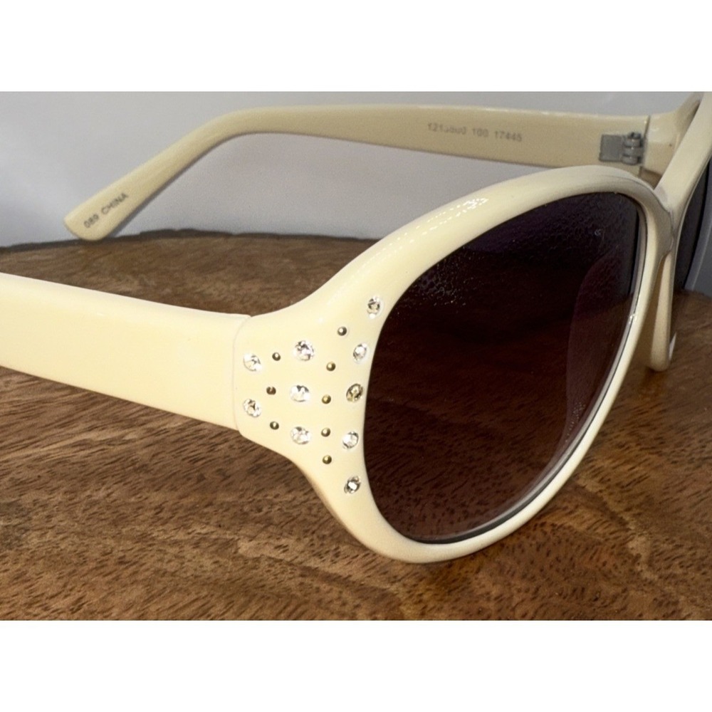 Vintage Candie's Cat Eye Sunglasses Cream Rhinestone Bling Y2K 00s Aesthetic - Picture 4 of 13